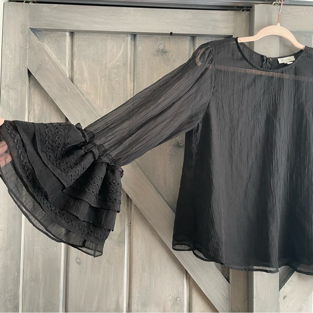 Stellah Ruffle Big‎ Dramatic Cuff Sheer Black Romantic Boho Blouse boho - Picture 4 of 9
